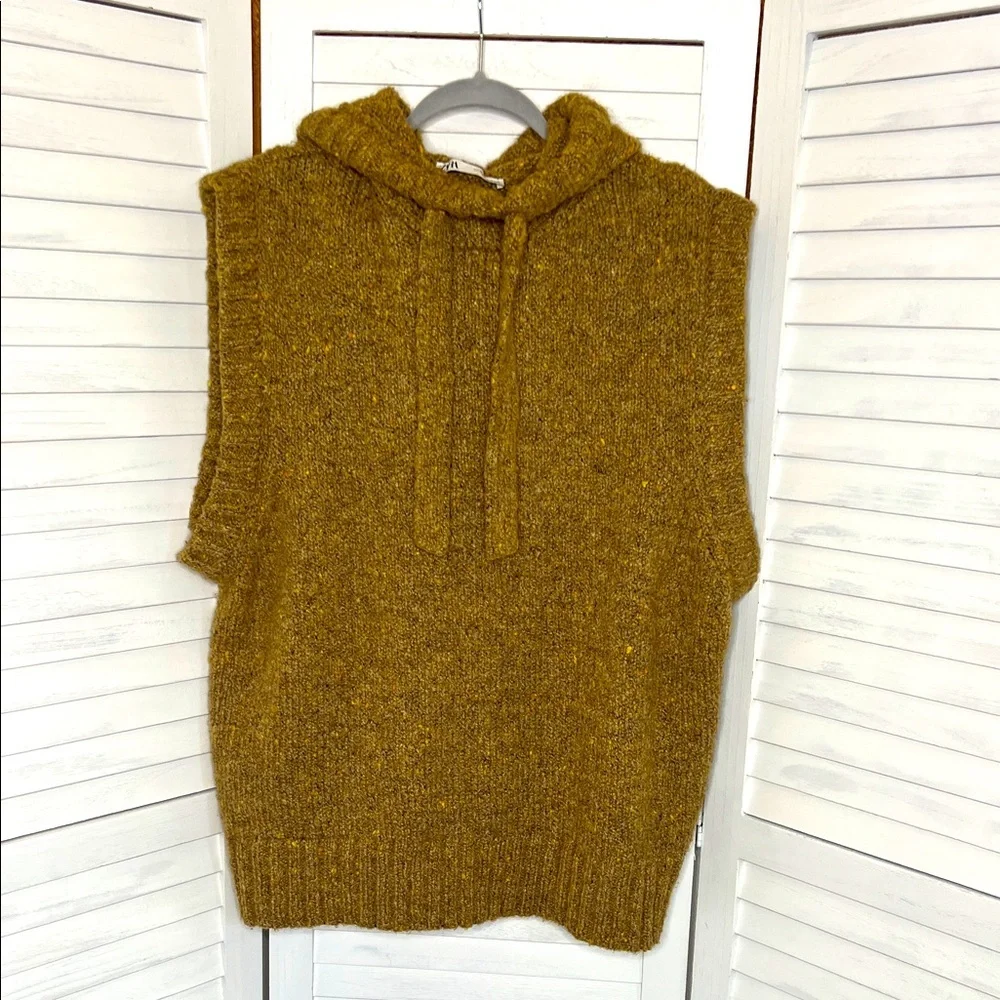 Zara Oversized Relaxed Fit Hoodie Sweater Sleeveless Vest Carmal Tan Neutral M - Picture 3 of 13